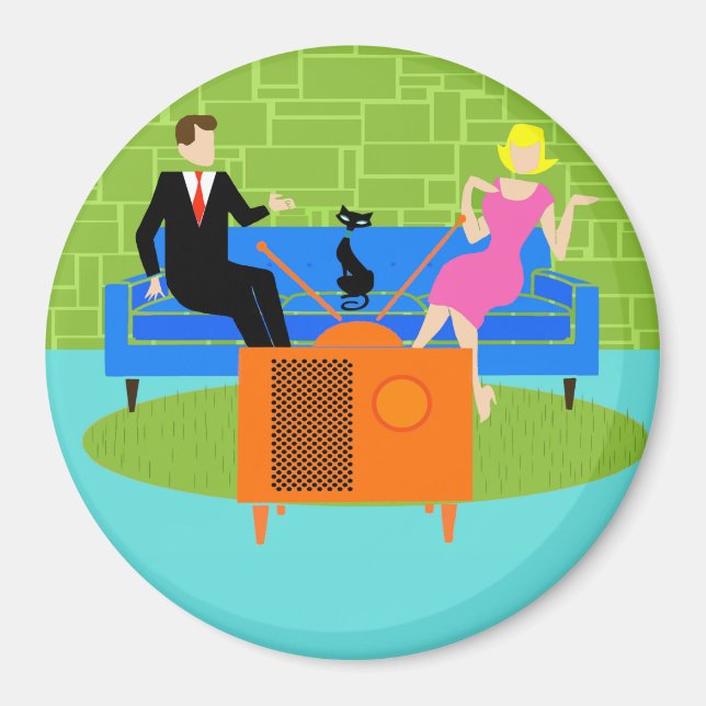 Retro Couple with Cat Magnet (Front)