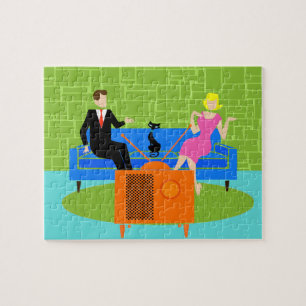 Retro Couple with Cat Puzzle