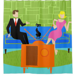 Retro Couple with Cat Shower Curtain
