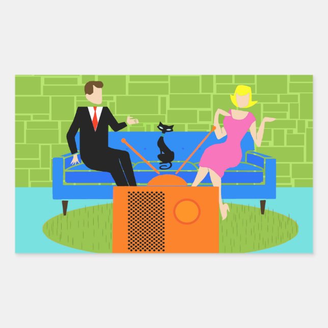 Retro Couple with Cat Stickers (Front)