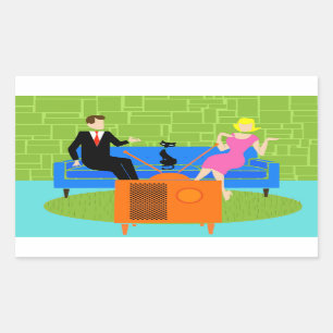 Retro Couple with Cat Stickers