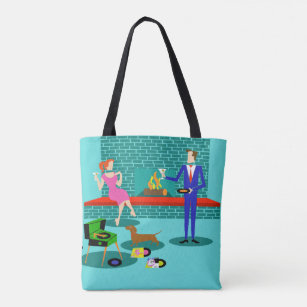 Retro Couple with Dog All-Over Print Tote Bag