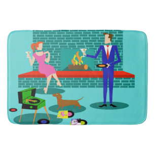Retro Couple with Dog Bath Mat