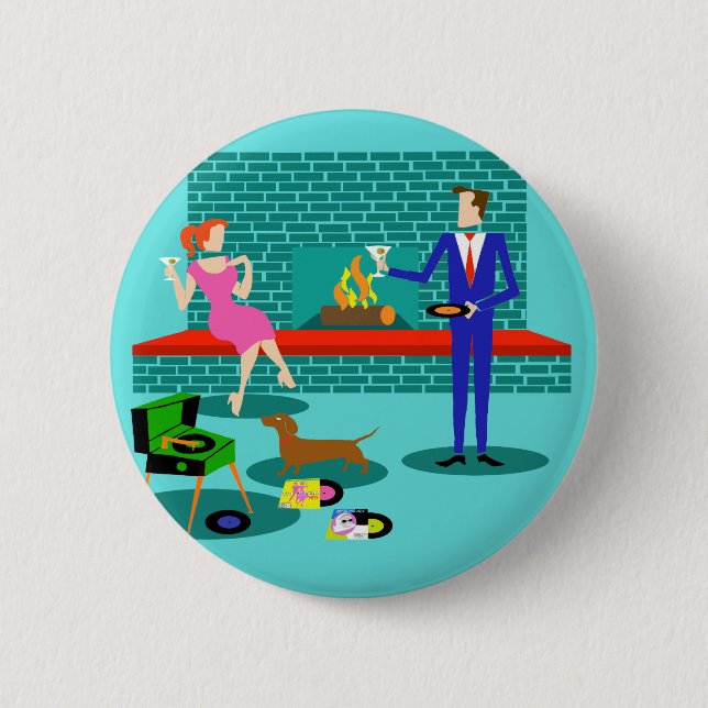 Retro Couple with Dog Button (Front)
