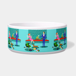 Retro Couple with Dog Ceramic Pet Bowl