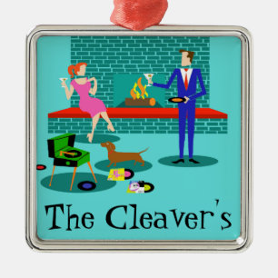 Retro Couple with Dog Christmas Ornament