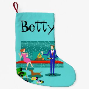 Retro Couple with Dog Christmas Stocking