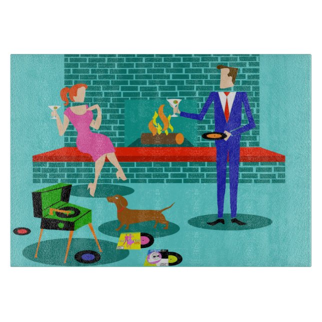 Retro Couple with Dog Cutting Board (Front)