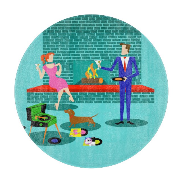Retro Couple with Dog Cutting Board (Front)
