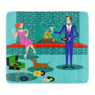 Retro Couple with Dog Cutting Board