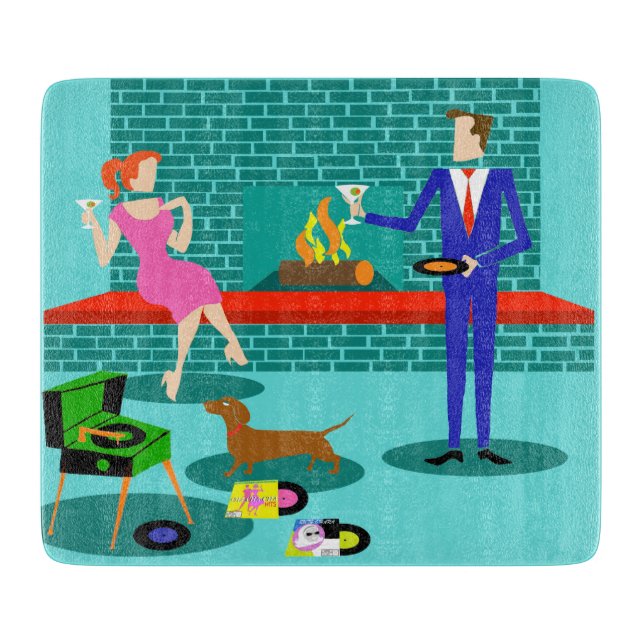 Retro Couple with Dog Cutting Board (Front)