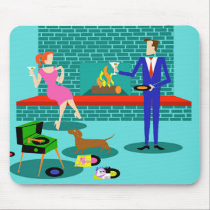 Retro Couple with Dog Mousepad