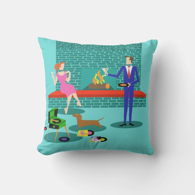 Retro Couple with Dog Outdoor Pillow (Front)