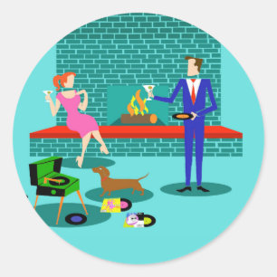 Retro Couple with Dog Stickers