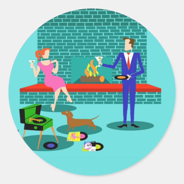 Retro Couple with Dog Stickers (Front)