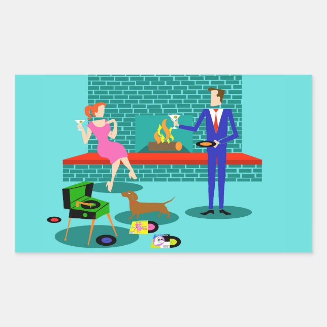 Retro Couple with Dog Stickers (Front)