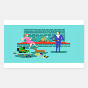 Retro Couple with Dog Stickers