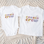 Retro Cousin Crew | Matching Kids Baby Bodysuit<br><div class="desc">Custom printed apparel personalised with "Cousin Crew" graphic in a cute retro font and boho rainbow colours. Use the design tools to edit the text or add your own photos to create a one of a kind custom t-shirt design. Select from a wide variety of t-shirts, tank tops and sweatshirts...</div>