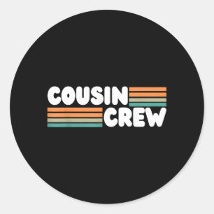 Retro Cousin Crew Stripes Summer Vacation Family Classic Round Sticker