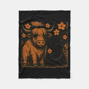 Retro Cow Halloween Ghost Autumn Fall Floral Outfi Fleece Blanket