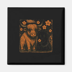 Retro Cow Halloween Ghost Autumn Fall Floral Outfi Magnet
