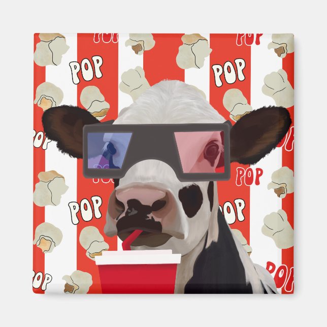 Retro Cow Red Striped Popcorn Pattern Magnet (Front)