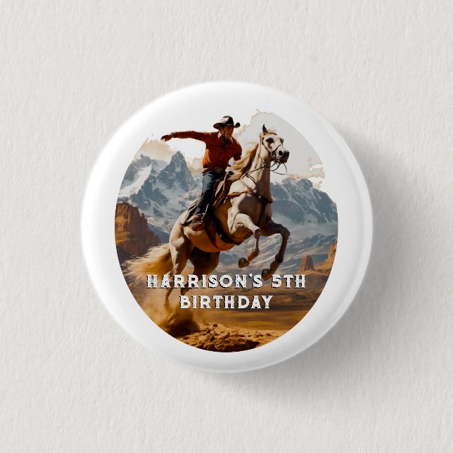 Retro Cowboy and Horse Western 3 Cm Round Badge (Front)