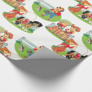 Retro Cowboy Cowgirl Kids Birthday Wrapping Paper