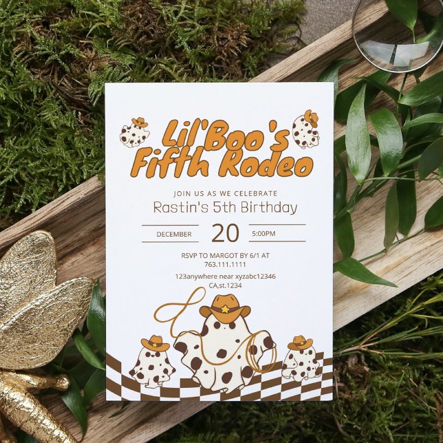 Retro Cowboy Halloween Chequered Pattern Birthday  Invitation (Creator Uploaded)