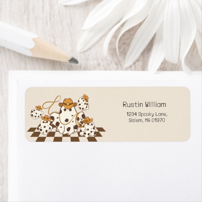 Retro Cowboy Halloween Chequered Pattern Groovy  Return Address Label (Insitu)