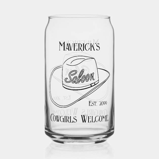Retro Cowboy Saloon Can Beer Drinkware Glass (Front)