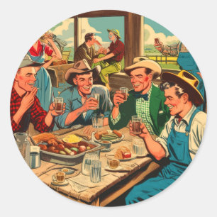 Retro Cowboys Comics Classic Round Sticker