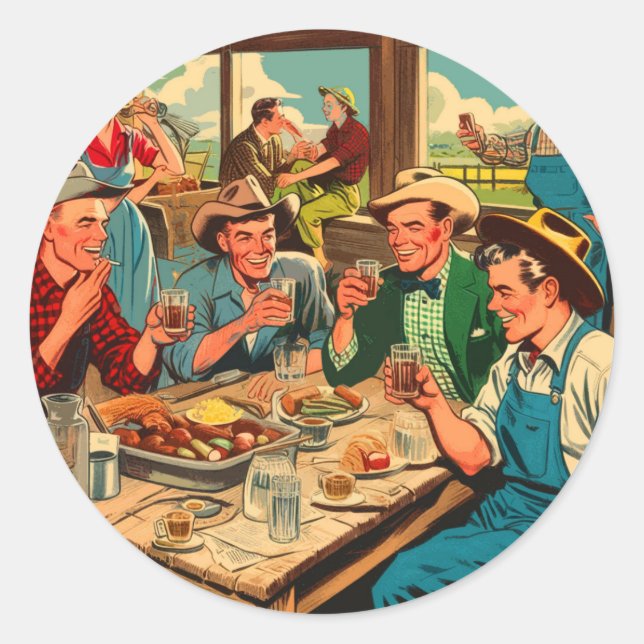 Retro Cowboys Comics Classic Round Sticker (Front)