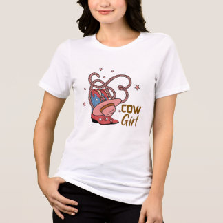 Retro Cowgirl Boot and Hat Western Rodeo Design Tri-Blend Shirt