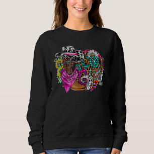 Retro Cowgirl Boots Hat Sunflower Turquoise Wester Sweatshirt