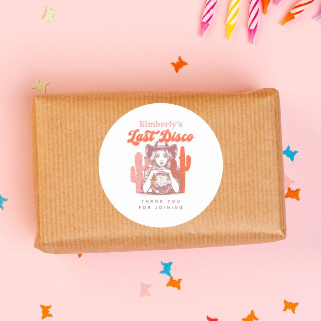 Retro Cowgirl Last Disco Bachelorette Thank You  Classic Round Sticker (Creator Uploaded)