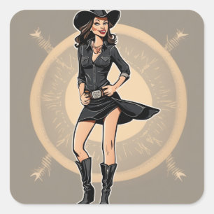 Retro Cowgirl Little Black Dress Sticker