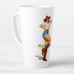 Retro Cowgirl Pin-up Art  Latte Mug