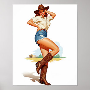 Retro Cowgirl Pin-up Art Poster