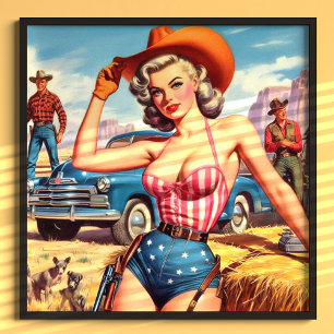Retro Cowgirl Pin Up Poster