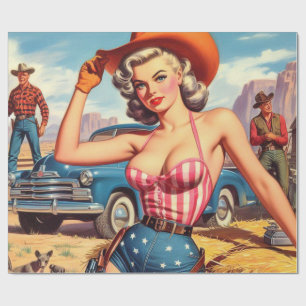 Retro Cowgirl Pin Up Wrapping Paper