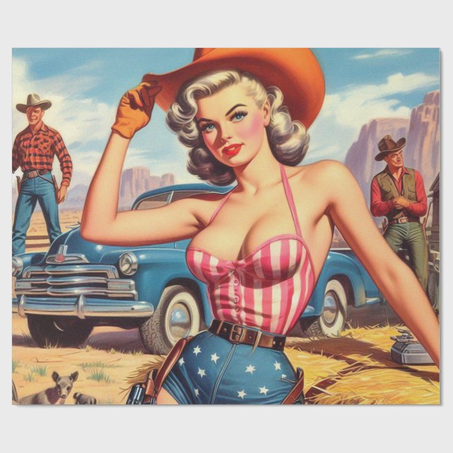 Retro Cowgirl Pin Up Wrapping Paper (Flat)
