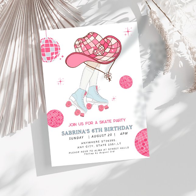 Retro Cowgirl rollerskating birthday invitation (Creator Uploaded)