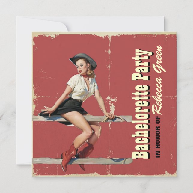 retro cowgirl western country bachelorette party invitation (Front)