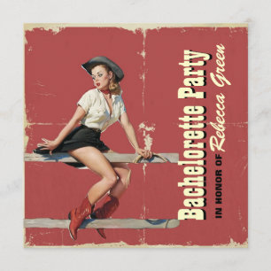 retro cowgirl western country bachelorette party invitation