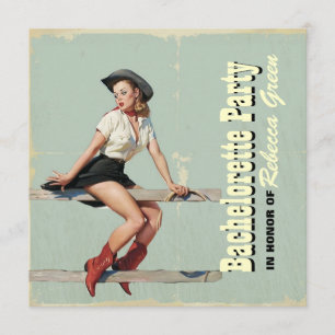 retro cowgirl western country bachelorette party invitation