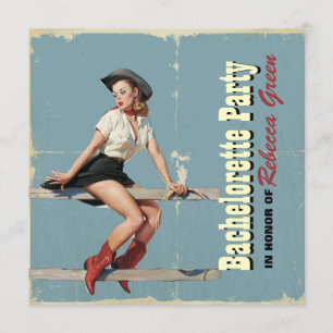retro cowgirl western country bachelorette party invitation