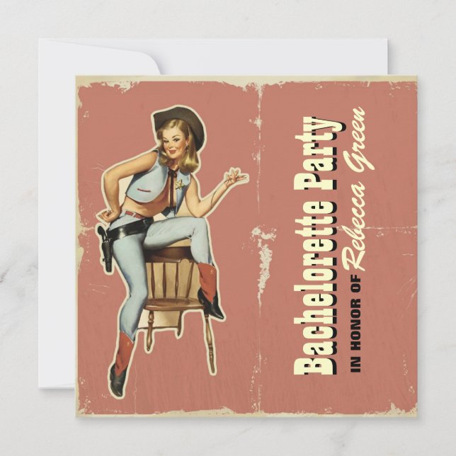 retro cowgirl western country bachelorette party invitation (Front)