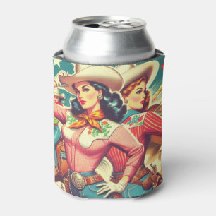 Retro Cowgirls Pin-ups Can Cooler