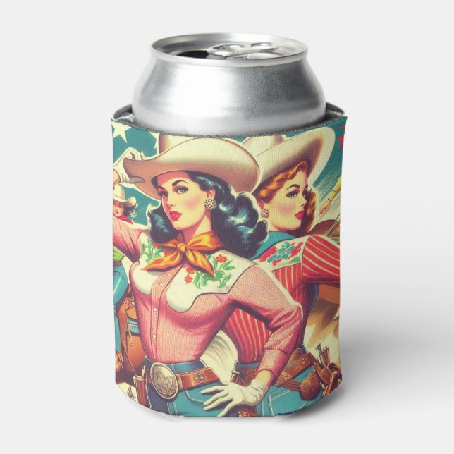Retro Cowgirls Pin-ups Can Cooler (Can Front)